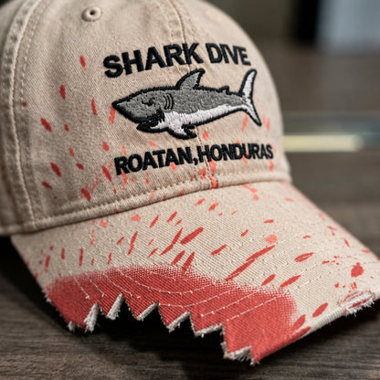 🦈 Shark Bite Baseball Cap | Embroidered Shark • Bite-Shaped Frayed Brim