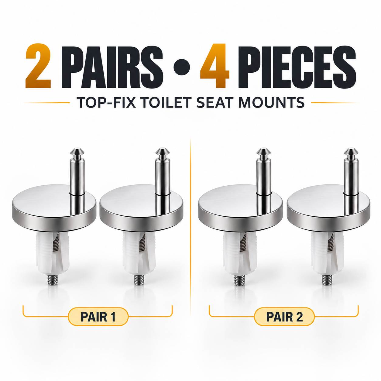 Top-Fix Toilet Seat Hinge Replacement Kit – 2-Pair Anti-Wobble Set