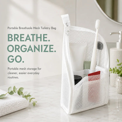 🧼 2-Pack Portable Quick-Dry Mesh Toiletry Bags – Hanging Travel Organizers with Toothbrush Slots