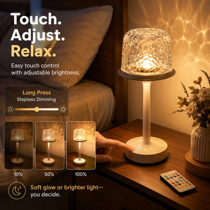 16-Color Water Ripple Projection Table Lamp – Rechargeable Remote & Touch Dimmable Mood Light