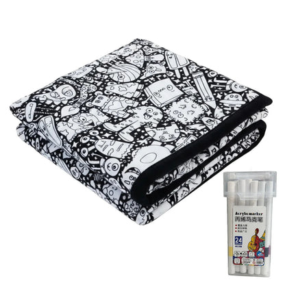 🎨 Fuzzy Velvet Coloring Blanket with 24 Markers | 8 Designs