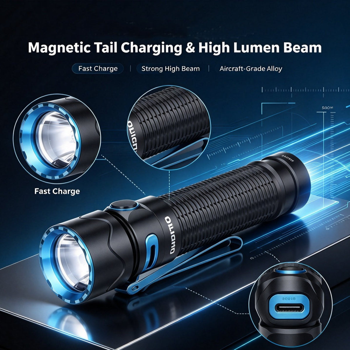 Outdoor Hiking Rechargeable Portable Tactical Flashlight, Multi-Mode Bright LED mini Light