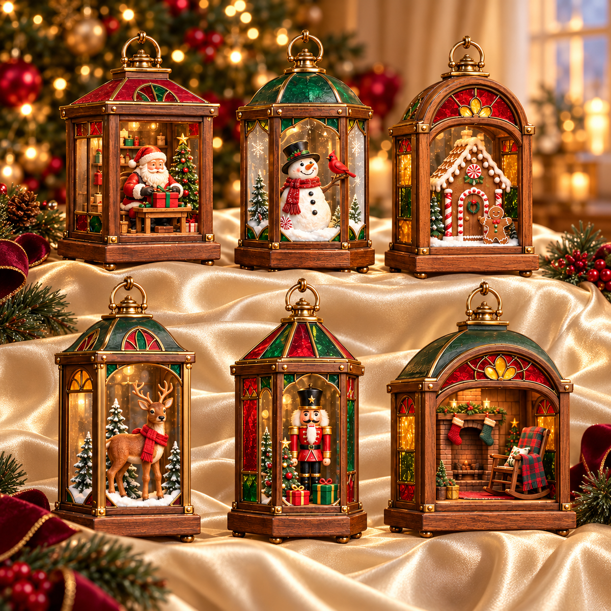 🏮 2026 Christmas Lantern Ornaments – Set of 6 Vintage Holiday Keepsakes