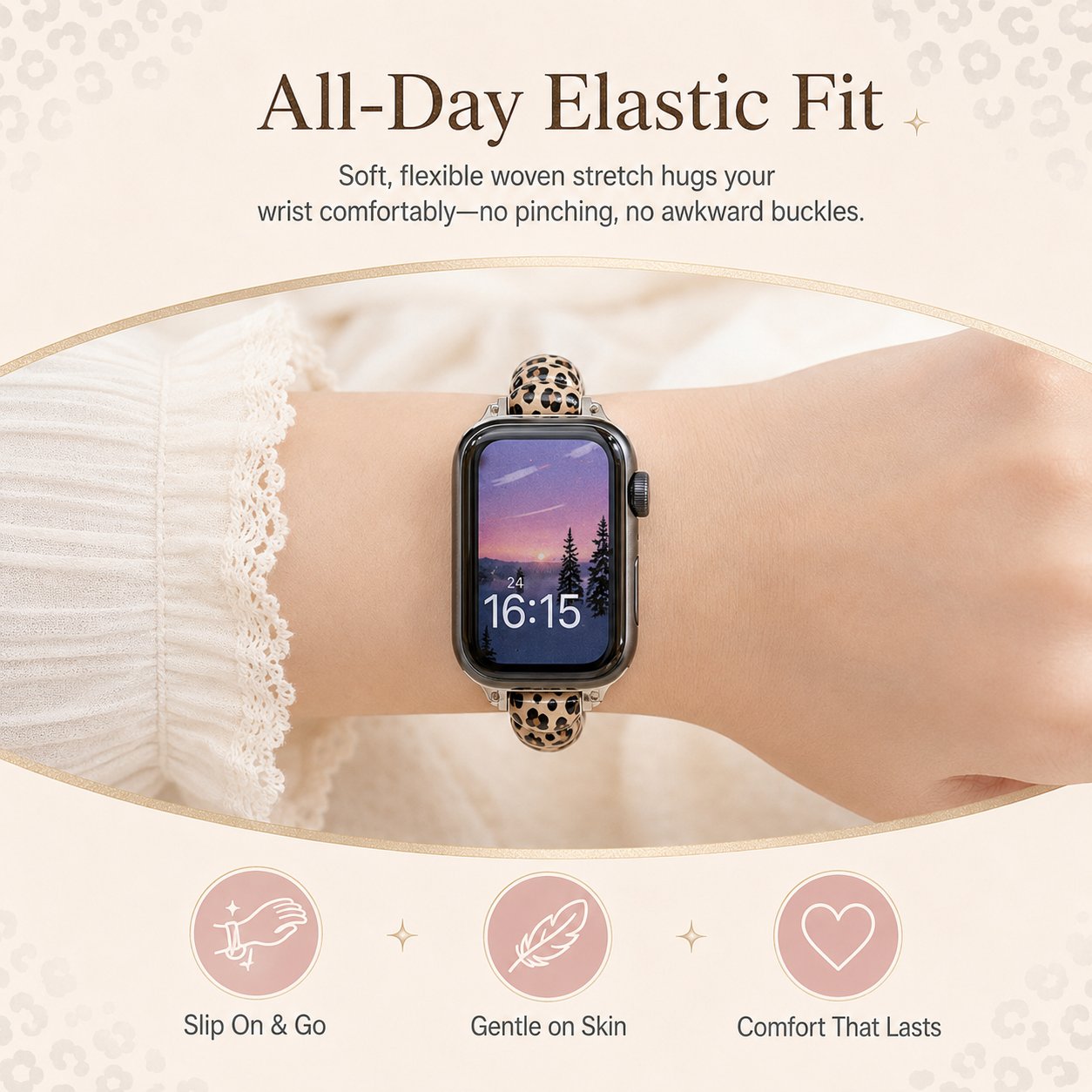 🐆 Trendy Leopard Elastic Stretch Bracelet Band for Apple Watch (Buy 2 Save Extra 5%!) ✨