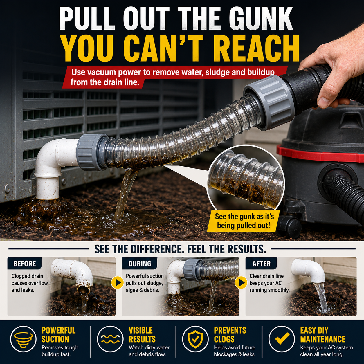 ⚡ Unclog AC Drain Lines Fast – Wet Vac Drain Cleaning Adapter