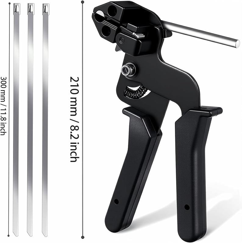🔧 Stainless Steel Cable Tie Gun Tool with Metal Zip Ties, Heavy Duty Cable Tie Tightener & Cutter for Industrial, Fencing, Exhaust Repair