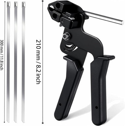 🔧 Stainless Steel Cable Tie Gun Tool with Metal Zip Ties, Heavy Duty Cable Tie Tightener & Cutter for Industrial, Fencing, Exhaust Repair