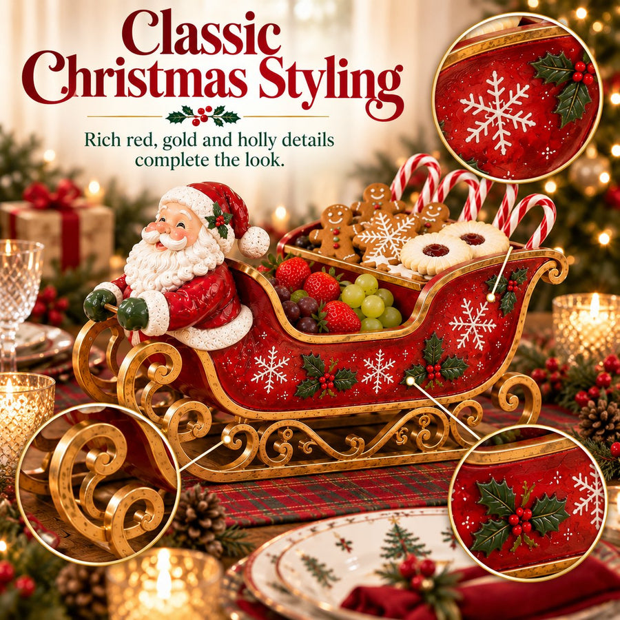 Classic red gold and holly Christmas sleigh details