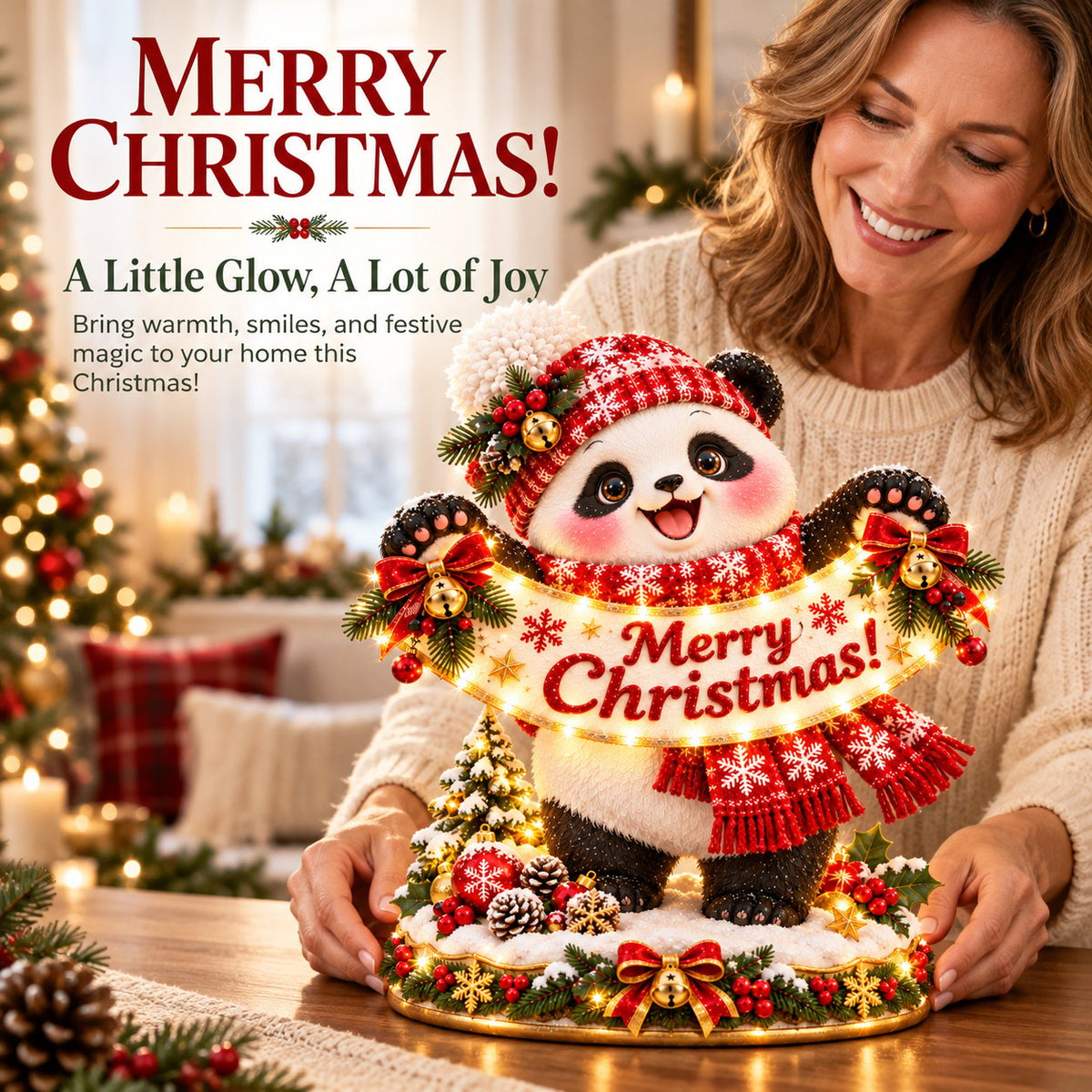 Panda Christmas Greeting Figurine