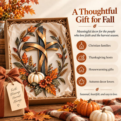 Autumn Cross & Pumpkin Harvest Metal Wall Decor
