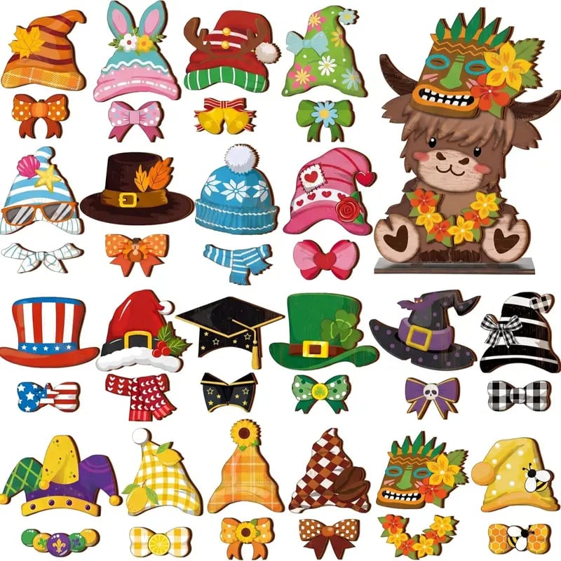 🎁Halloween Sale 50% OFF 🎃🐾Interchangeable Seasonal Animal Wooden Decor Set