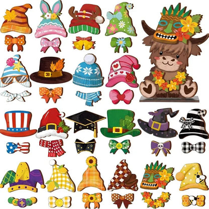 🎁Halloween Sale 50% OFF 🎃🐾Interchangeable Seasonal Animal Wooden Decor Set