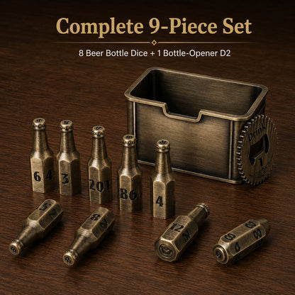 Beer Bottle Solid Metal Dice Set – 9-Piece Tabletop RPG Kit