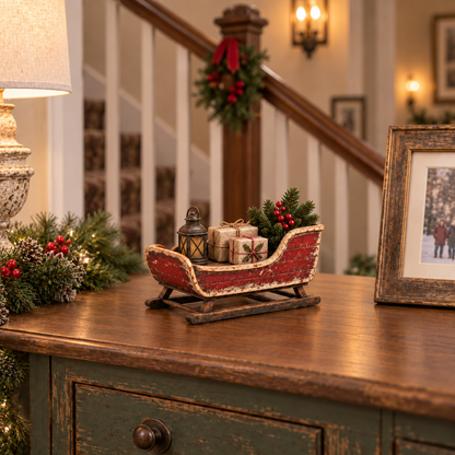 Vintage Christmas Eve Sleigh Figurine – 9.8 in Tabletop Décor