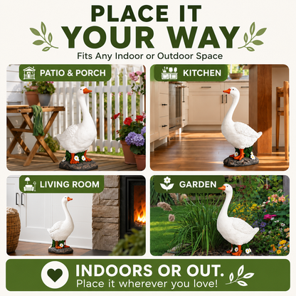 Hand-Painted Porch Goose Statue – 19” Tall, Indoor & Outdoor