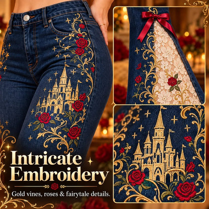 ⏳ Last Day 49% OFF – 🌹 Vintage Embroidered Flare Jeans | High-Rise Stretch Denim with Lace Panels & Floral Details ✨