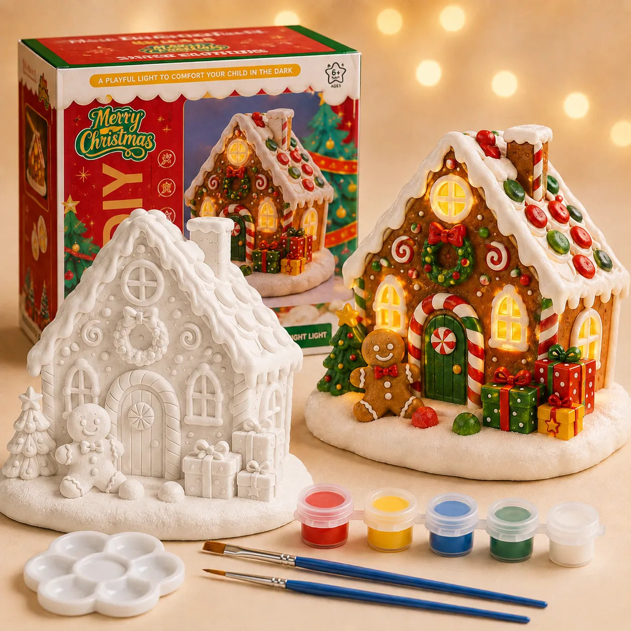 ⏳ Last Day 49% OFF – 🎨 Beginner-Friendly DIY Light-Up Santa & Christmas Tree Painting Kit | Complete Kit with Unpainted Plaster Scene, 6 Paints, 2 Brushes & Mixing Palette Included 💕