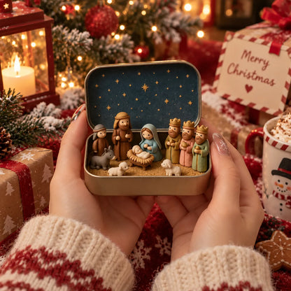 🔥Last Day 49% OFF - ✝️Religious Pocket-Size Mini Nativity Scene Set with Storage Box
