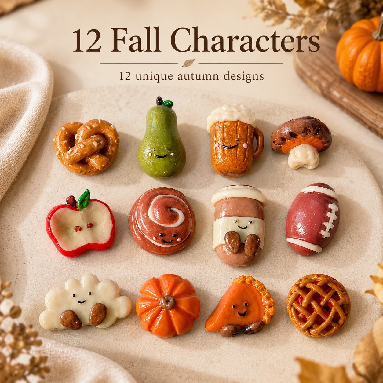 Fall Cute Character Polymer Clay Fridge Magnets 🍂🥧