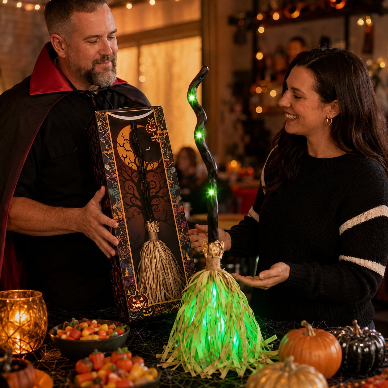 Animated Moving Witch Broom, Light‐Sound‐Motion Halloween Prop to Boost Thrill for Your Indoor & Outdoor Party Decor