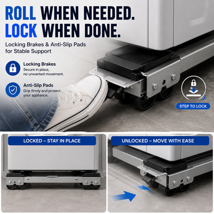 🛠️2-Pack Telescopic Appliance Dolly, Lockable Wheels, 4cm Low Profile, 44.6–70cm Fit