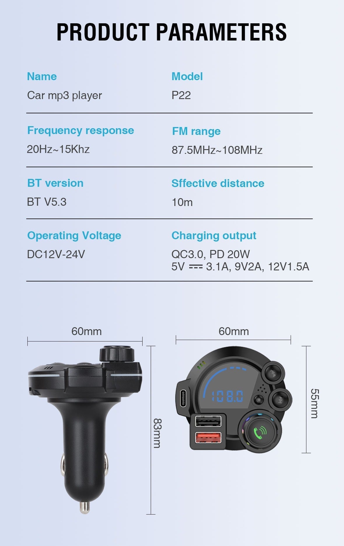 🚗 Universal Dual-Port Car FM Bluetooth Transmitter – Wireless Music, Hands-Free Calling & Dual USB Charger 🔌