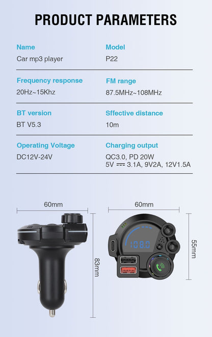 🚗 Universal Dual-Port Car FM Bluetooth Transmitter – Wireless Music, Hands-Free Calling & Dual USB Charger 🔌