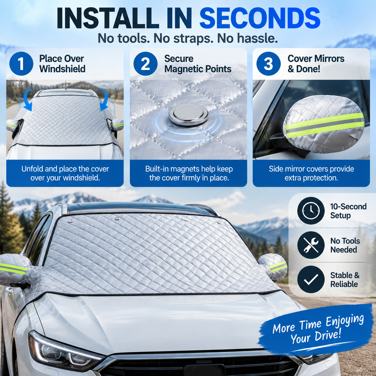 🚗 🚗 All-Season Magnetic Windshield Cover for Sun, Snow & Frost, Fits Cars, SUVs & Trucks
