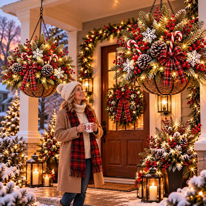 🎄 Last Day 50% OFF 🏆 Pre-Lit Christmas Hanging Basket | Pre-lit, weather-resistant, and zero maintenance