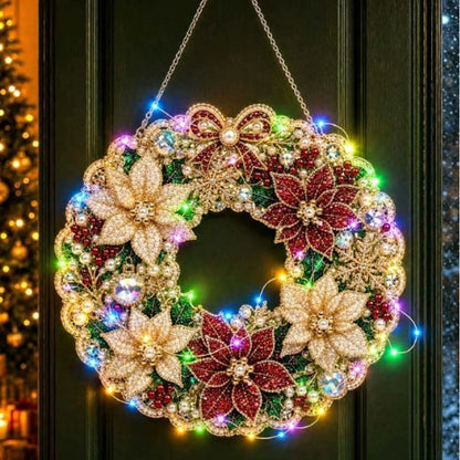 LED Weihnachts-Perlen-Diamantbild – Funkelnde Weihnachtskranz-Dekoration mit 19 Motiven