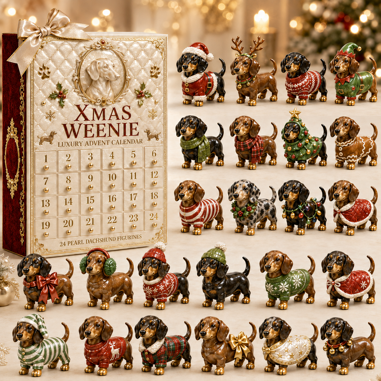24-Day Dachshund Advent Calendar | Collectible Dog Figurine Christmas Countdown