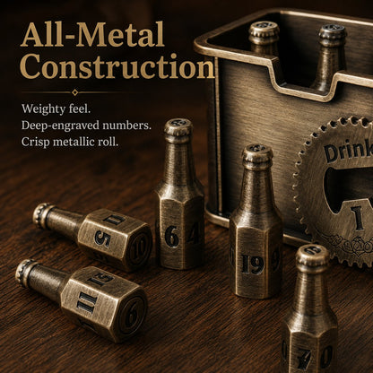 Beer Bottle Solid Metal Dice Set – 9-Piece Tabletop RPG Kit