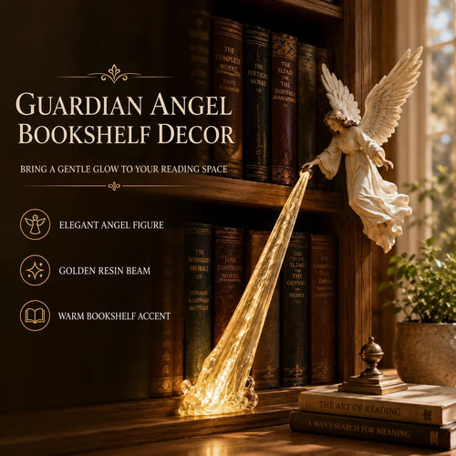 Guardian Angel Bookshelf Light – Warm Golden Beam Figurine