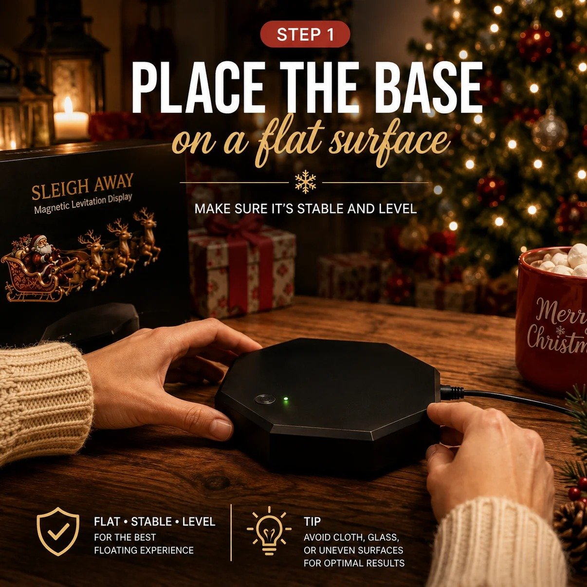 Floating Magnetic Levitation Santa Sleigh with Reindeer