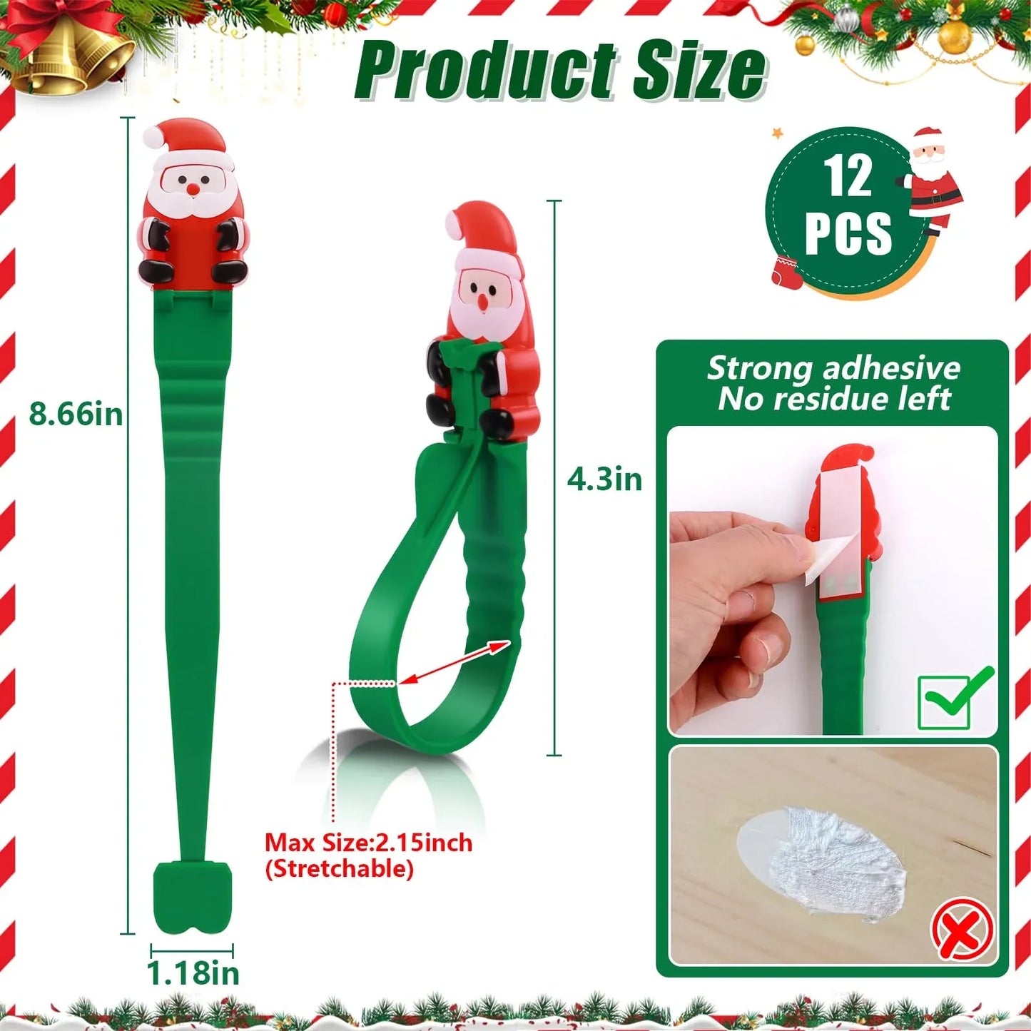 ⏳ Last Day 49% OFF – 🎄No-Drill Christmas Garland Hangers | 12 Santa Adhesive Hooks Holding Up To 5 lbs For Stockings, Wreaths & Holiday Decorations 🎅