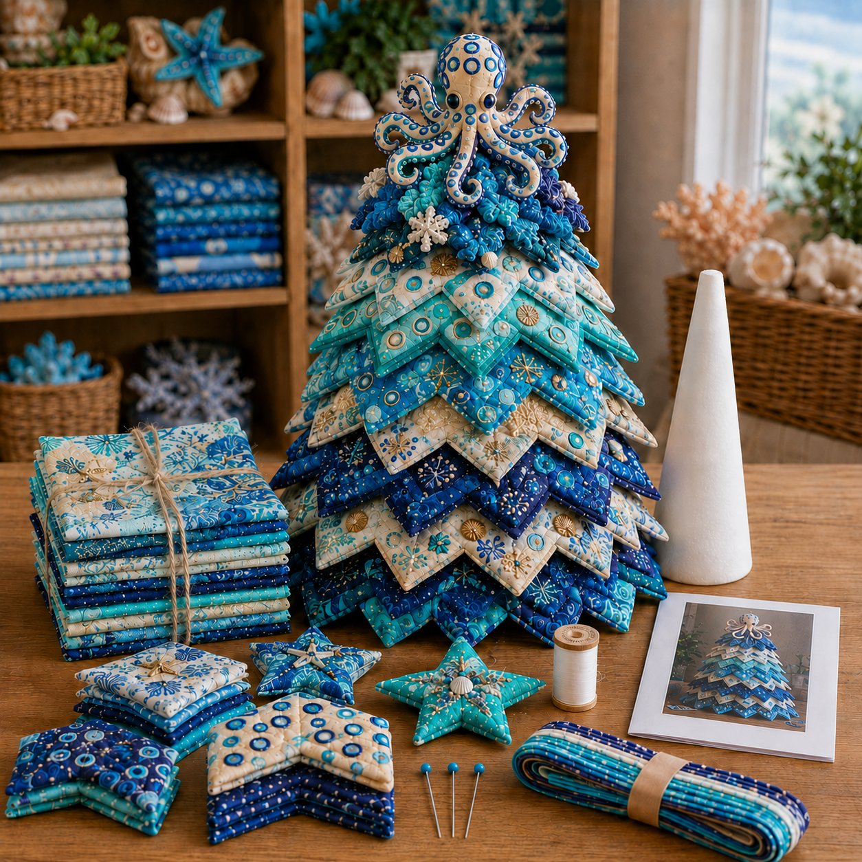 🔥 LAST DAY 49% OFF – 🌊 Ocean Dreams Layered Fabric Tree Craft Kit | Create a Freestanding Coastal Centerpiece with Coordinated Fabrics & Marine Topper 🐚✨