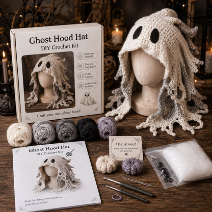 🔥 LAST DAY 49% OFF – 🎃✨ Halloween Hood Hat DIY Crochet Kit | Premium Soft Yarn Materials with Step-by-Step Guide DIY Handmade Wearable Spooky Character Hood 🧶🎭✨