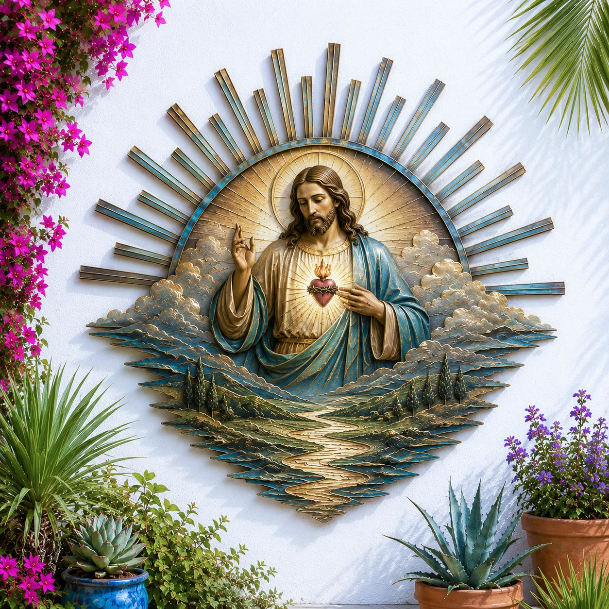 ⏳ Last Day 49% OFF – ✝️ Jesus Metal Wall Art Collection | Layered Christ Artwork with Radiant Sunburst, Dimensional Landscape Details & Concealed Keyhole Hangers ✨