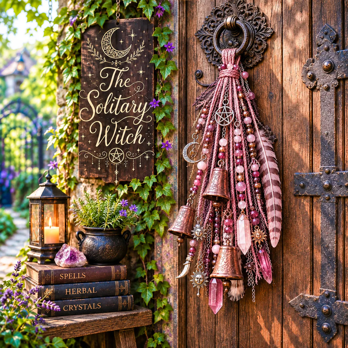 🔮 Witchy Door Charm – Celestial Bells & Crystal-Style Hanging Decor