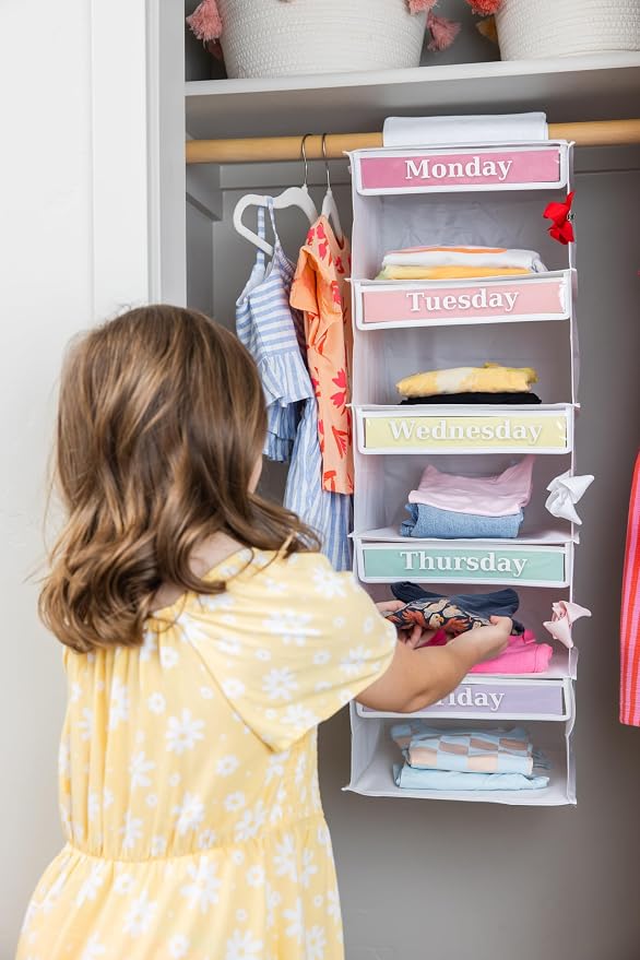 Monday through Friday Hanging Weekly Clothes Organizer for Kids