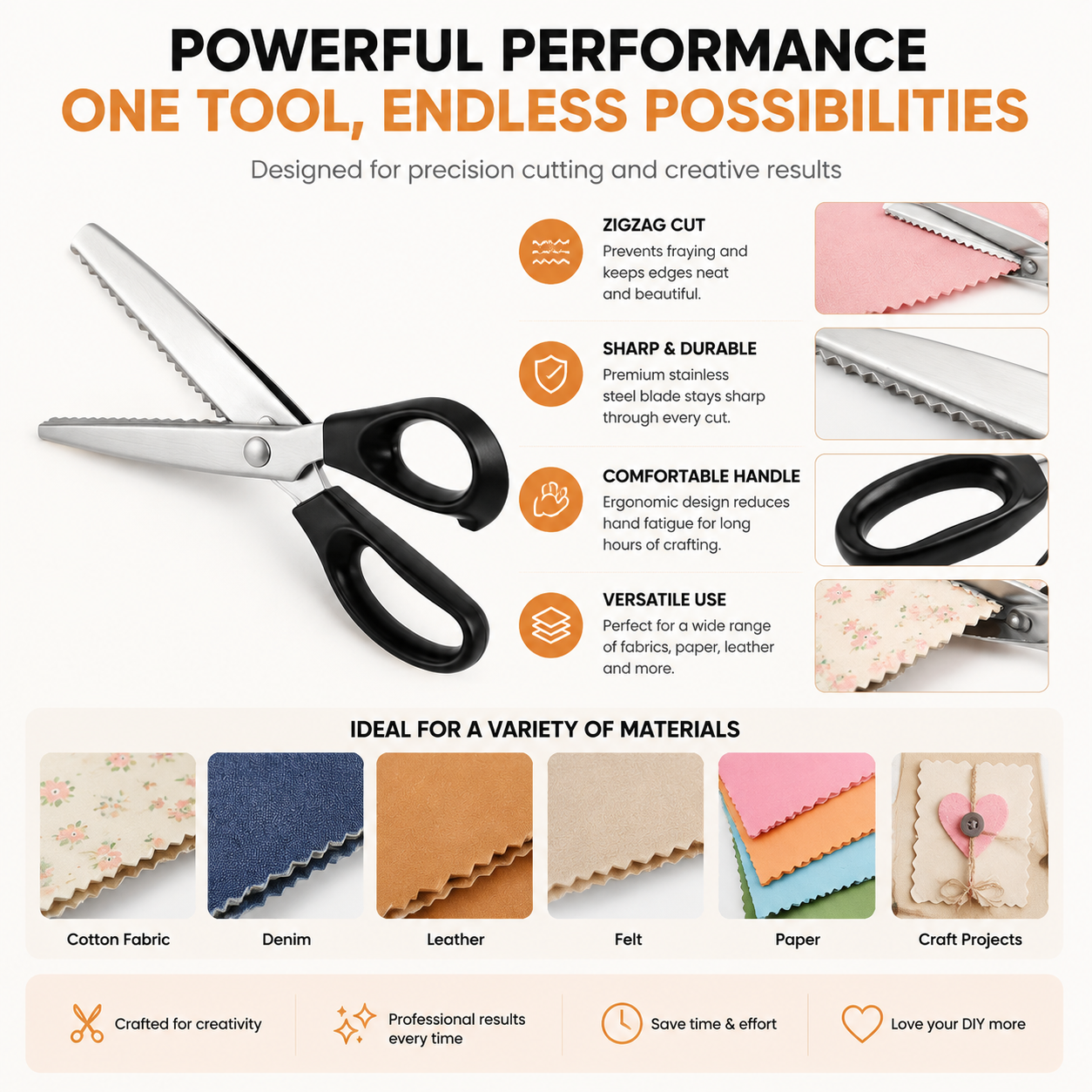 ✂️ Professional Pinking Shears – Sharp Serrated Fabric Scissors for Clean Zigzag Edges