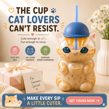 🐱 NEW DROP | 500ML Cat-Shaped Straw Cup – Cute Iced Coffee, Matcha & Milk Tea Tumbler