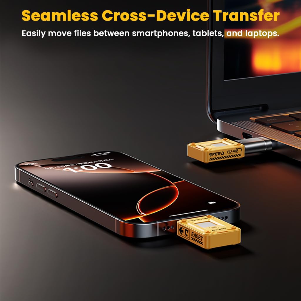 EAGET FU80 USB-C & USB-A Pen Drive, Flash Drive, 560MB/s, Fingerprint Encryption, Metal Casing, Solid State, Plug & Play, Secure Storage