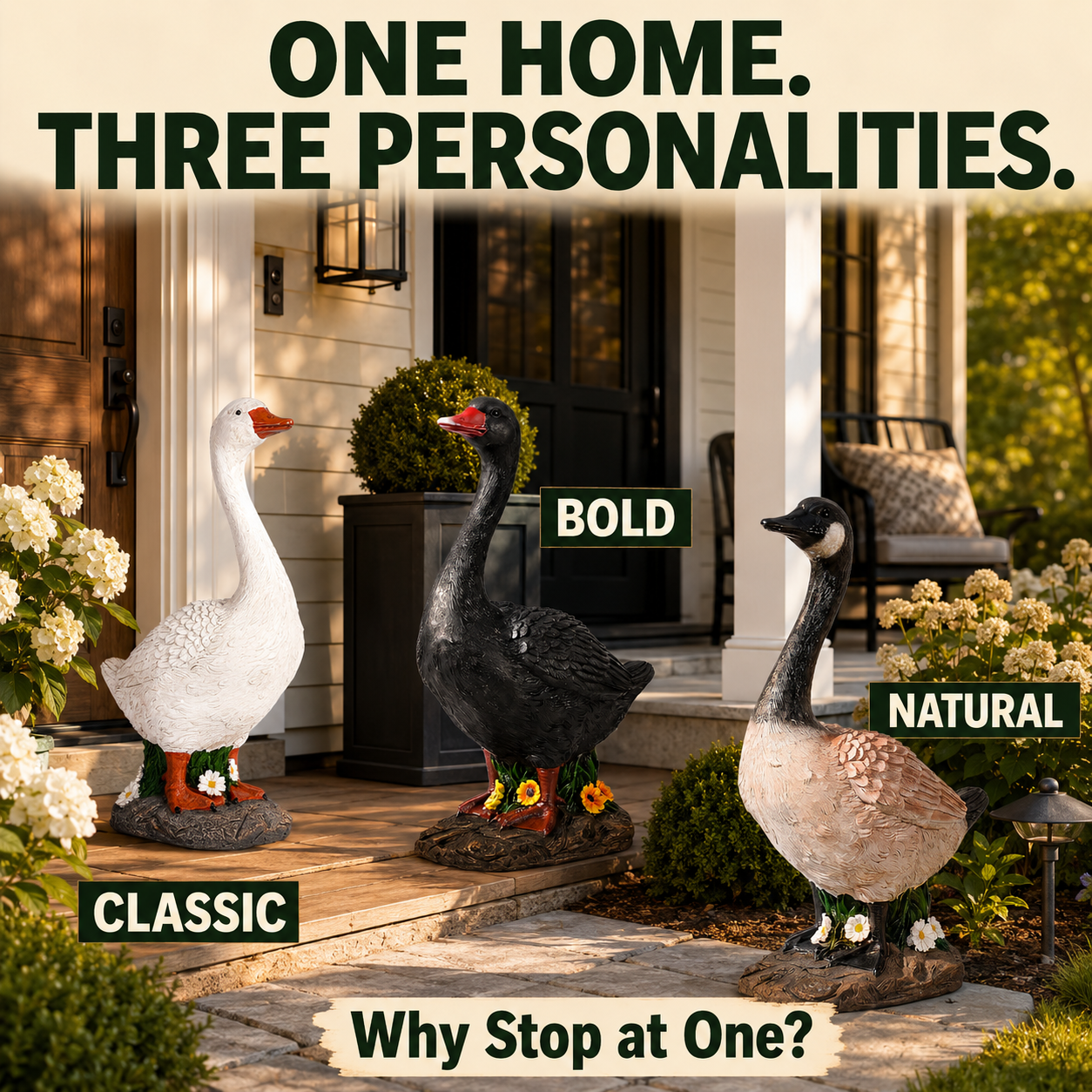 Hand-Painted Porch Goose Statue – 19” Tall, Indoor & Outdoor