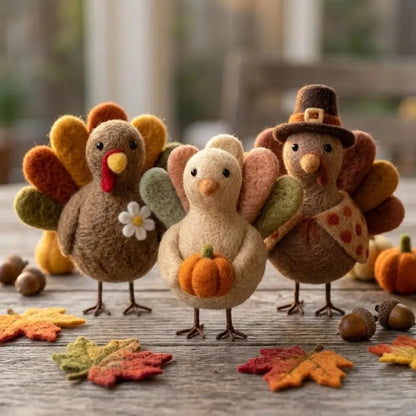 🦃 Handmade Needle-Felted Turkey Figurines – 3-Design Collection
