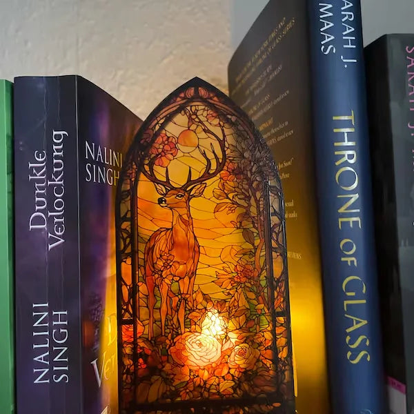 ✨ Fantasy Stained Glass Book Nook – Magical Candle Holder & Book Lover Decor