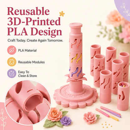 ⏳ Last Day 49% OFF – 🌸 Beginner-Friendly Clay Bloom Maker Set | Reusable 3D-Printed Flower Shaping Tool with Interchangeable Sleeves & 24-Color Modeling Clay Included ✨