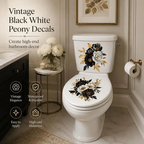 🌸3 Piece Golden Floral Toilet Stickers – Pearl-Inspired Bathroom Decals