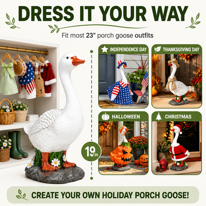 Hand-Painted Porch Goose Statue – 19” Tall, Indoor & Outdoor