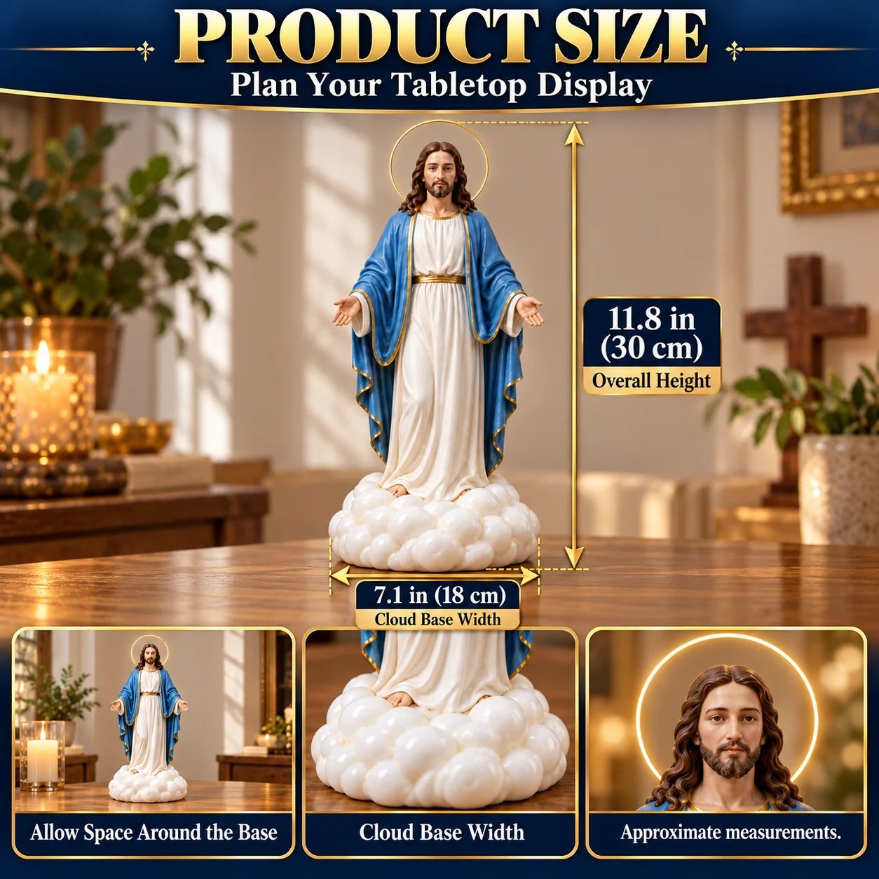 Holy Mist humidifier approximate dimensions 11.8 inches tall and 7.1 inches wide